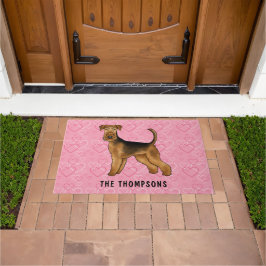 Tapete Cachorro Airedale Terrier Com Corações Rosas E Nom