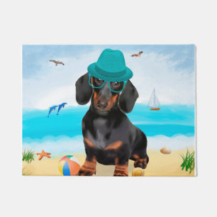 Tapete Cachorro Dachshund na Praia