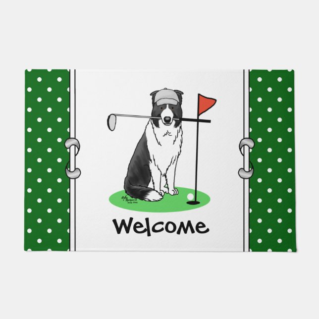 Tapete Cachorro de Collie de Fronteira Jogando Golfe (pre (Frente)