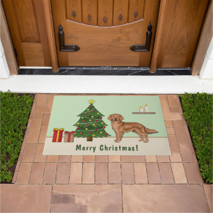 Tapete Cachorro de Ouro Vermelho com Árvore de Natal