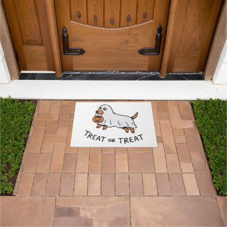 Tapete Cachorro Fantasma Balde de Abóbora Comida ou Trave