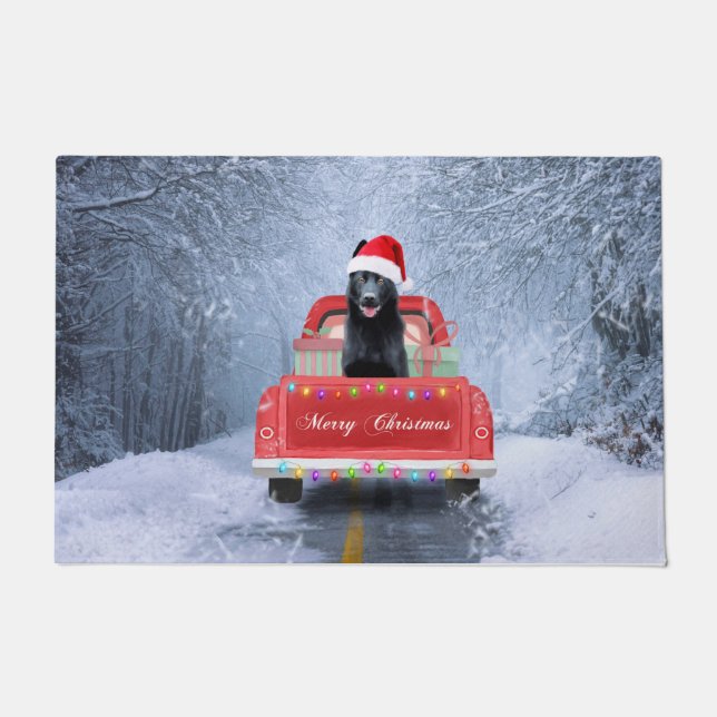 Tapete Cachorro german shepherd na neve sentado no Natal (Frente)