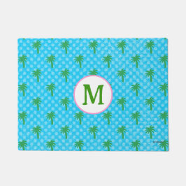 Tapete Cachorro Mat Coastal Azul com Palmeira Verde Perso