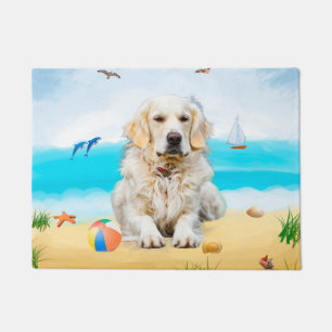 Tapete Cachorro Retriever Dourado na Praia