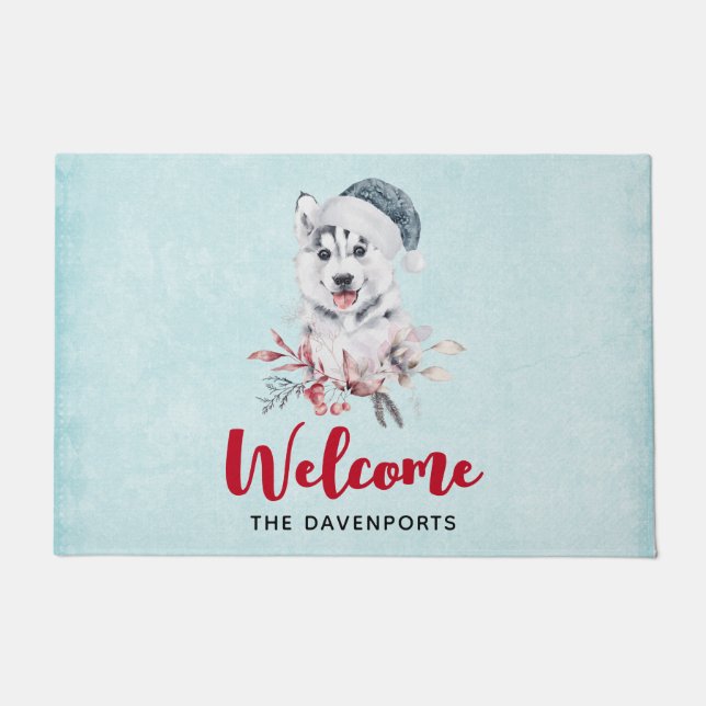 Tapete Cachorro Rouco de Natal num Chapéu Santa (Frente)