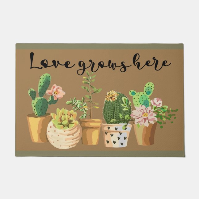 Tapete Cactus Doormat, Succult Lover Mat, Engraçado Sucul (Frente)