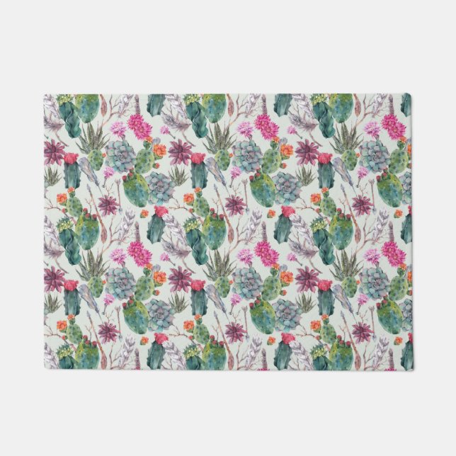 Tapete Cactus Exotic Boho Watercolor e Padrão Suculento (Frente)