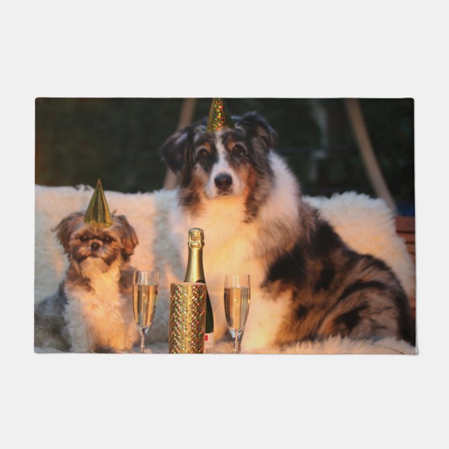 Tapete Cães Celebrando Ano Novo (Frente)