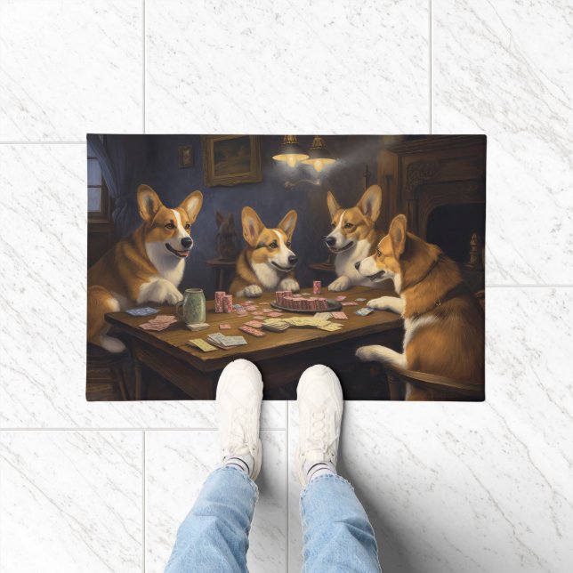 Tapete Cães Corgi Jogando Poker Arte (Interior)
