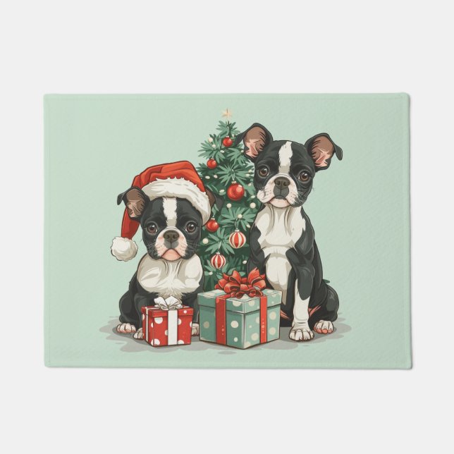 Tapete Cães de Natal em Boston Terrier (Frente)