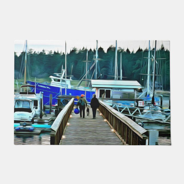 Tapete Cães e Barcos na Porta de Lopez Island (Frente)
