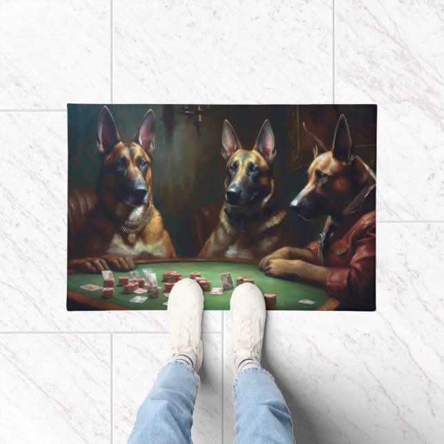 Tapete Cães Malinoi Belgas Jogando Poker Art (Interior)
