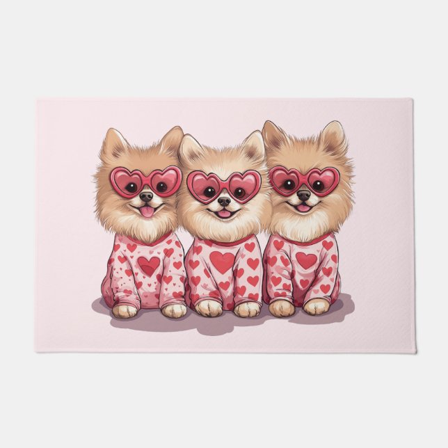 Tapete Cães Pomeranianos dias de os namorados (Frente)