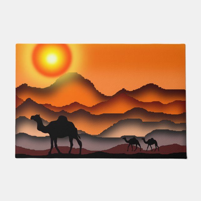 Tapete Camelos Na Porta Do Deserto Sunset (Frente)
