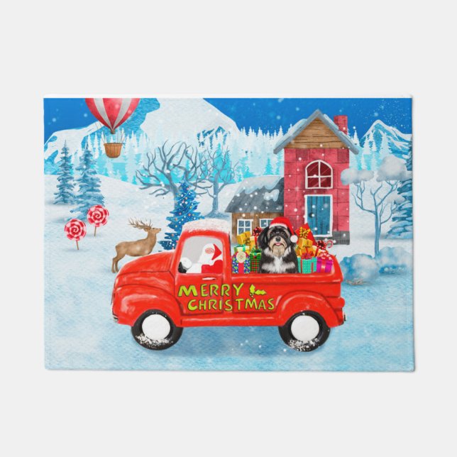 Tapete Caminhão de Entrega de Natal com Cachorro Havanês  (Frente)