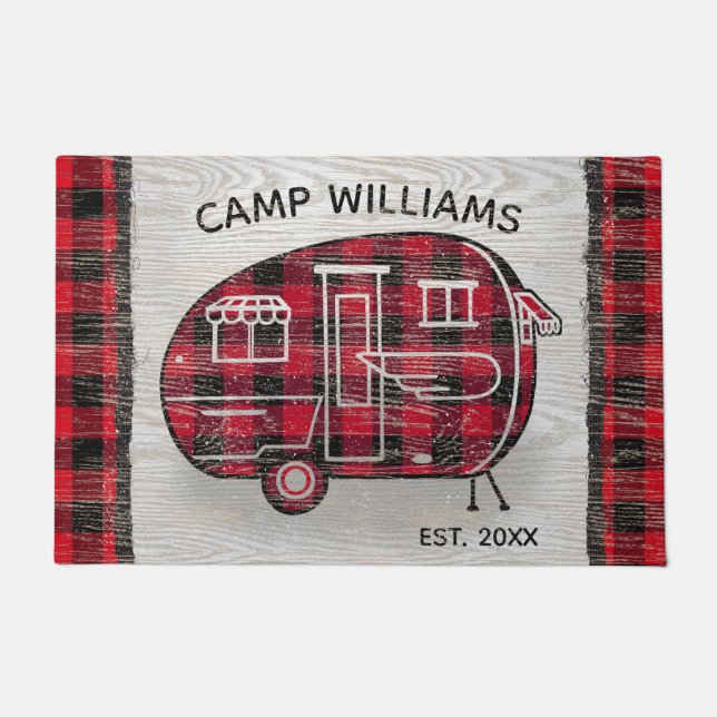 Tapete Camper Rustic Red Buffalo Xadrez Monograma Nome (Frente)