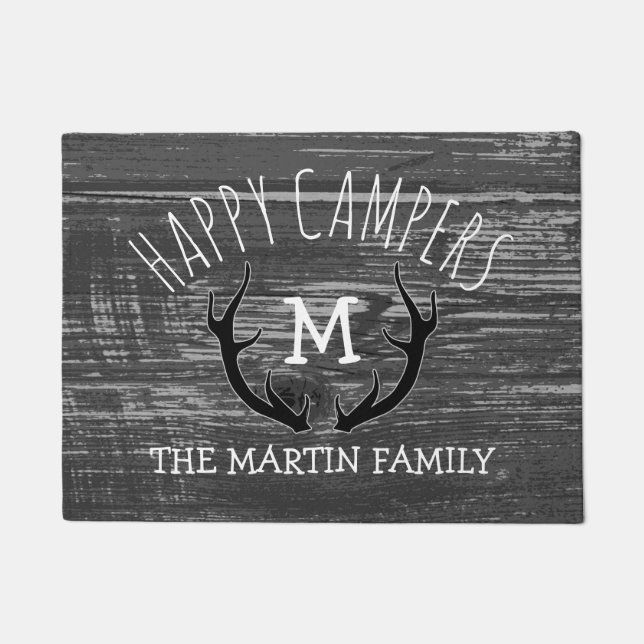 Tapete Campistas felizes de madeira cinzentos de nome de (Frente)