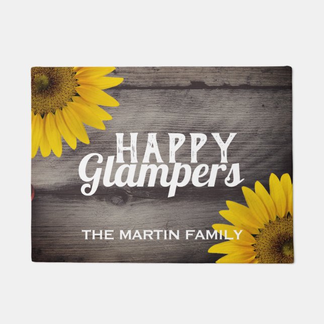 Tapete Campistas Glam de madeira rústicos Glampers feliz (Frente)