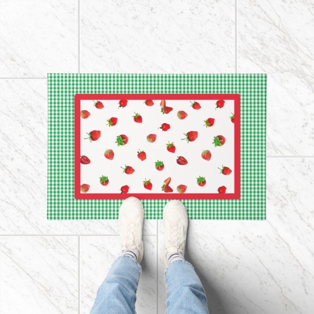 Tapete Campos de Morango e Xadrez Verde e Branco Gingham (Interior)