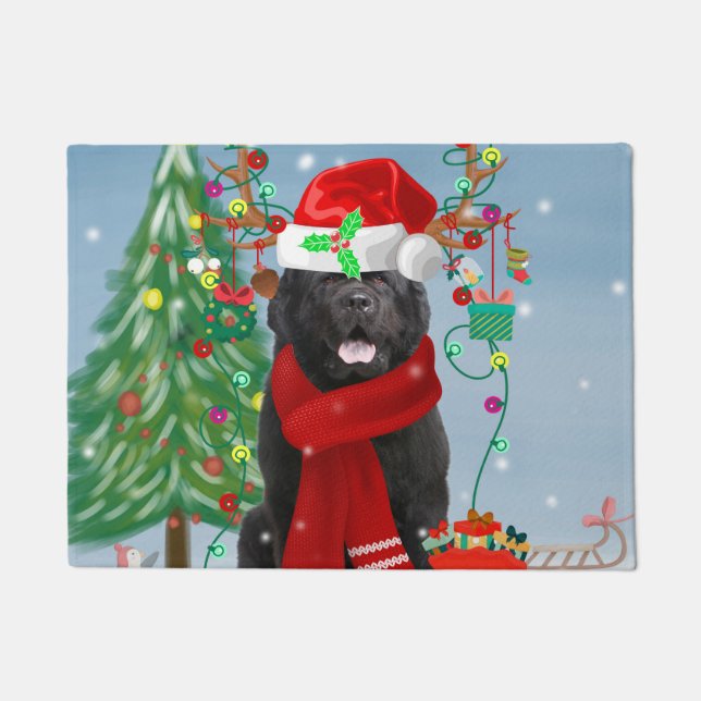 Tapete Cão da Terra Nova com presentes de Natal (Frente)