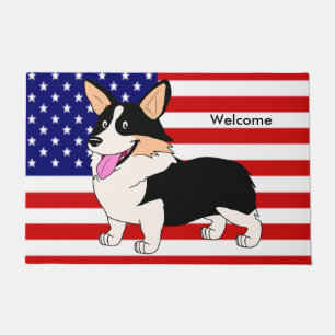 Tapete Cão patriótico do Corgi de Galês dos desenhos