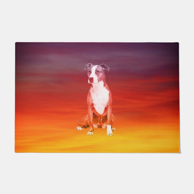 Tapete Cão Pitbull Sentado Na Praia (Frente)