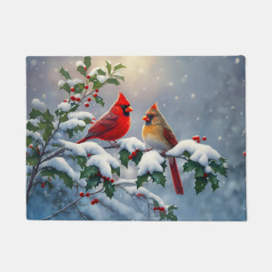 Tapete Cardeais vermelhos e Holly na neve