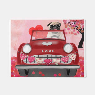 Tapete Carro Cachorro Pug com Namorados Cardíaco