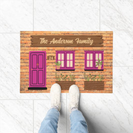 Tapete Casa Brick com Texto Personalizado de Porta Rosa