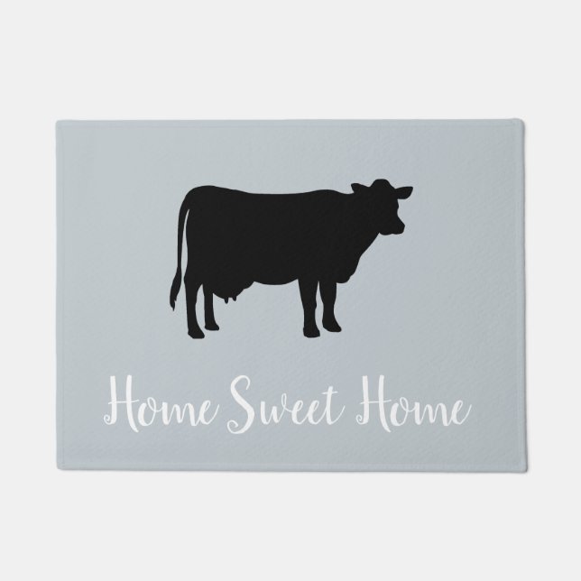 Tapete Casa Doce Vaca Farmhouse Cinza Floor Mat (Frente)