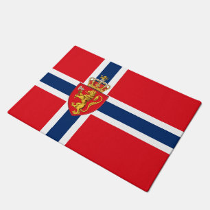Tapete casaco de armas da Noruega na bandeira norueguesa,
