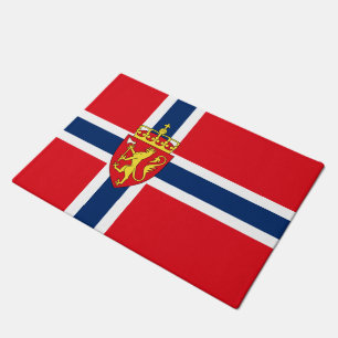 Tapete casaco de armas da Noruega sob pavilhão da Noruega