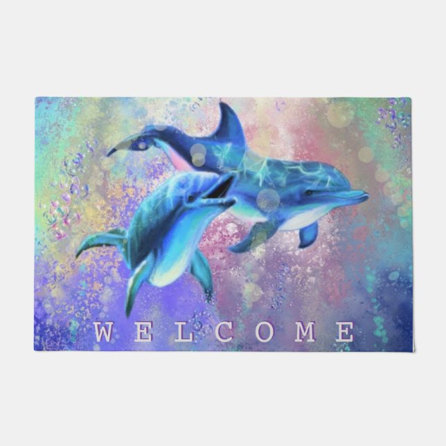 Tapete Casal Dolphin Doormat Bem-vindo (Frente)