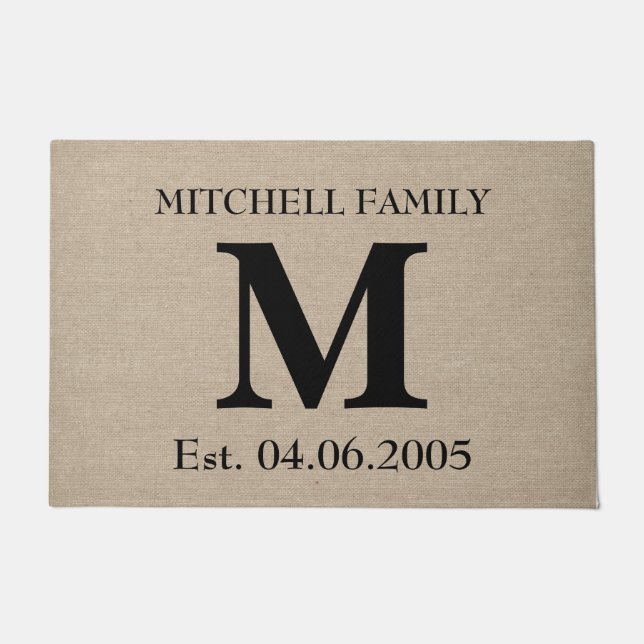 Tapete Casamento inicial de monograma faux linen burlap (Frente)