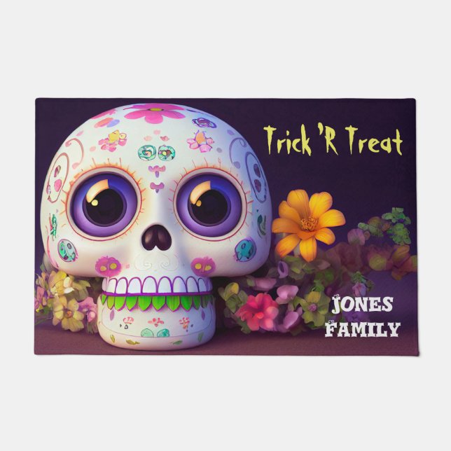 Tapete Casca De Halloween E Porta De Flores (Frente)