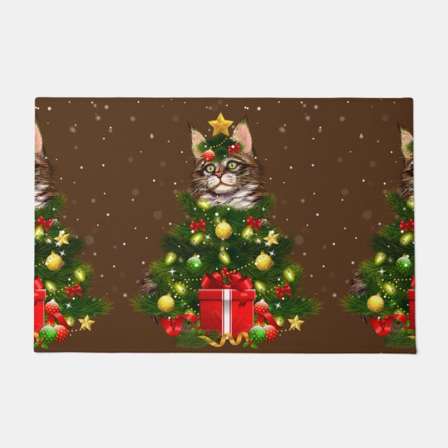 Tapete Cat Maine Coon Cat Xmas Tree Lights Cat Lover Feia (Frente)