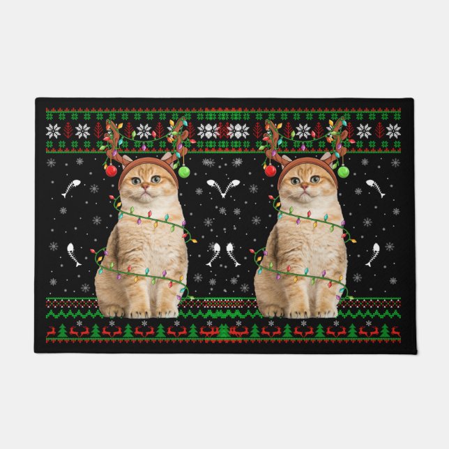 Tapete Cat Ugly Xmas Sweater Lighting Santa Cat Christmas (Frente)