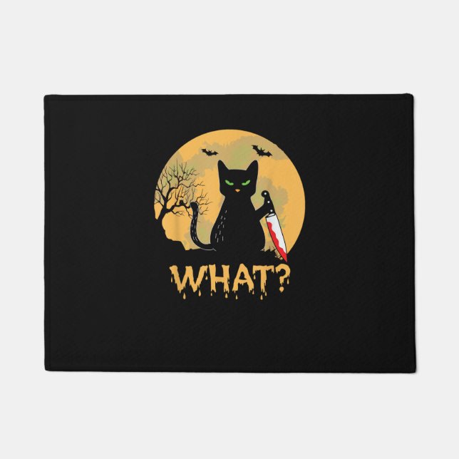 Tapete CAT WHAT_ Murderous Black Cat com Knife Halloween (Frente)