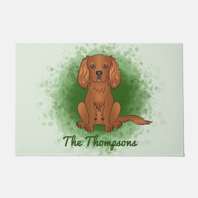 Tapete Cavalier King Charles Spaniel de Ruby em Verde (Frente)