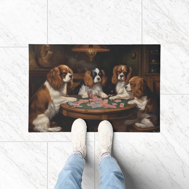 Tapete Cavalier King Charles Spaniels Jogando Poker Art (Interior)