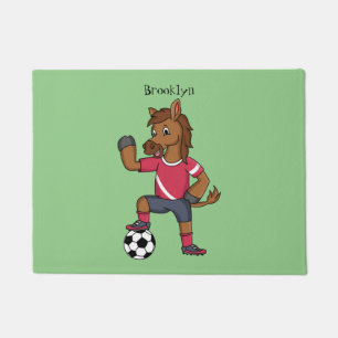 Tapete Cavalo engraçado bonito jogando cartoon de futebo