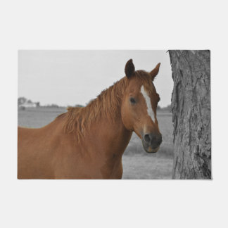 Tapete Cavalo Marrom com Fundo Preto e Branco