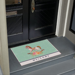 Tapete Cavalo Rocking Vintage com Buquê Floral