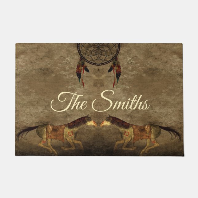 Tapete Cavalos Nativos Americanos e Captura de Sonhos (Frente)