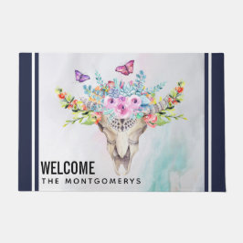 Tapete Caveira Animal Boho com Borboletas e Flores