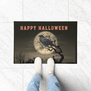Tapete Cemitério Escuro de Halloween e Corvo na Árvore  