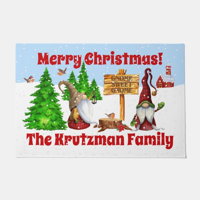 Tapete Cena de inverno do Gnomo Home Sweet Personalizável (Frente)