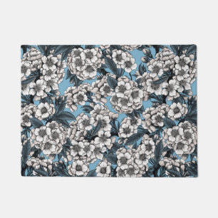 Tapete Cereja floresce em branco e azul