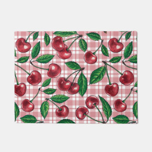 Tapete Cerejas vermelhas em gingham rosa