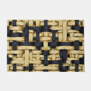 Tapete Cesta de Rattan Tecido Textura Preto Natural 